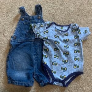 John Deere Short Overalls with Tractor Onesie